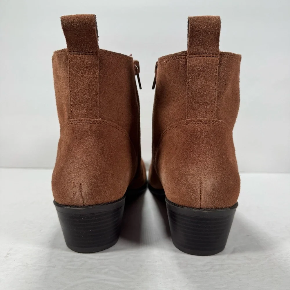 Vionic Roseland Toffee Brown Suede Heeled Ankle Booties Comfort Shoes Women 10